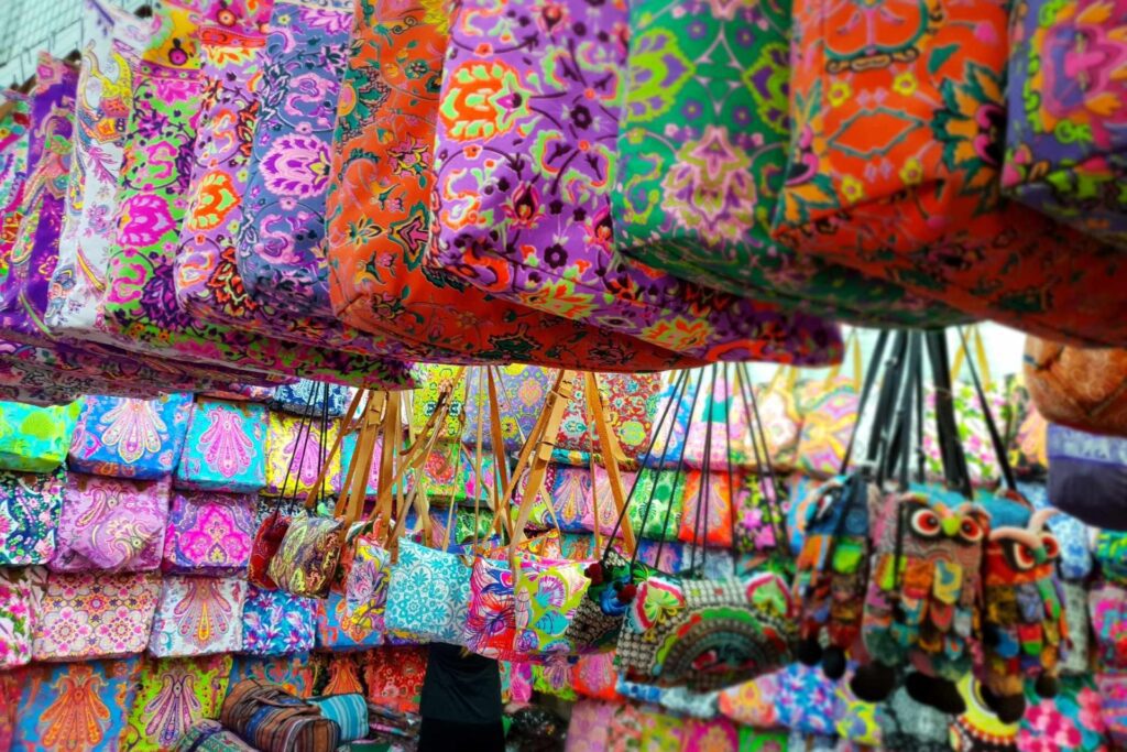 Colourful bags on display at the Naka Night Market