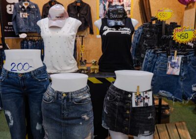 Jean shorts and skirts for the ladies for sale at Naka Night Market
