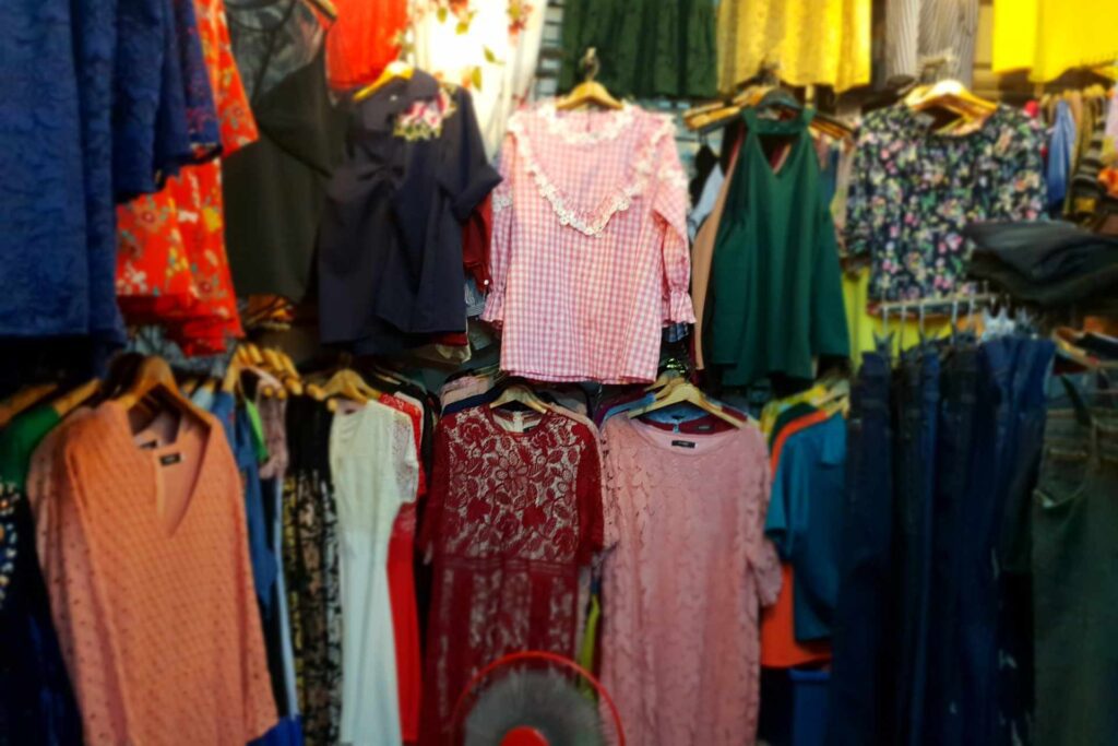 So many colourful clothes for sale at Naka Night Market