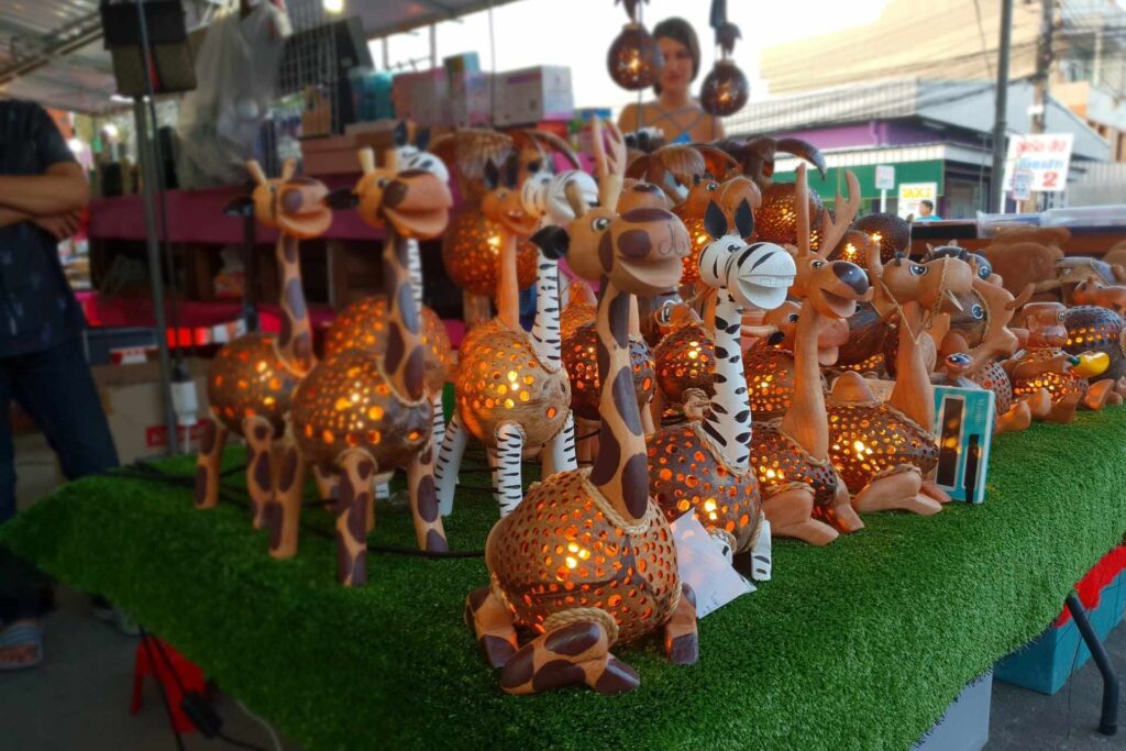 Fun, animal shaped lamps handcrafted and for sale at Naka Night Market, Phuket
