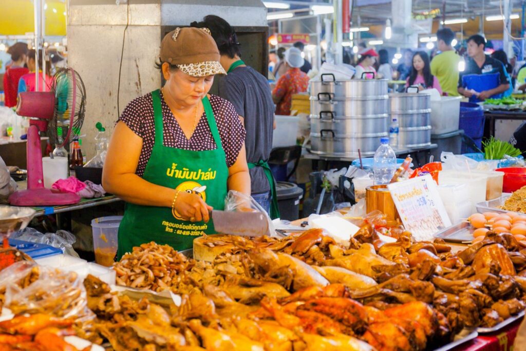 Lots of tasty meat treats available at Naka Night Market