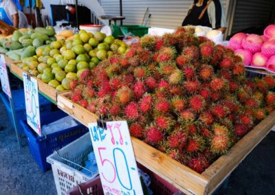 Lots of colourful fruit and vegetables available at Naka Night Market