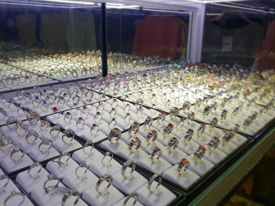Silver encrusted rings for sale at Naka Weekend Market